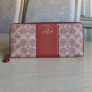 Coach Signature Tan Rust Zip Around Wallet